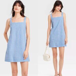 ☀️ TARGET A NEW DAY Women's Tank Mini Shift Dress Blue White Stripe Small Cute